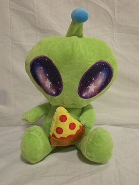 BMI Cosmic Space Pals Green Alien Plush Stuffed Toy With Pizza Slice 11"